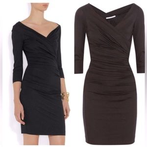 Diane Von Furstenberg DVF Bentley Ruched Short Dress 3/4 Sleeves - Black, Sz…
